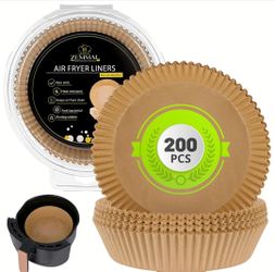 200 PCS Air Fryer Disposable Paper Liner, Round Parchment Cooking Non-Stick, Baking Roasting Food Grade Paper for Air Fryer