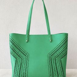 Green Genuine Leather Structured Tote Bag