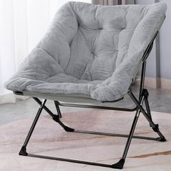 OAKHAM Comfy Saucer Chair, Folding Faux Fur Lounge Chair for Bedroom and Living Room, Flexible Seati