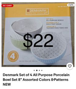 Denmark Set of 4 All Purpose Porcelain Bowl Set 8" Assorted Colors &Patterns NEW