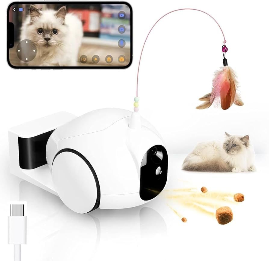 Pet Camera for Dog and Cat, Self-Charging Smart Pet Treat Dispenser Robot, Automatic Cat Feeders, Moving Home Security Camera Night Vision
