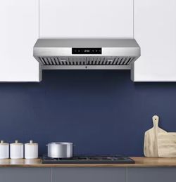 HAUSLINE - 30 in. Ducted Under Cabinet Range Hood with 3-Way Venting Changeable LED Powerful Suction in Stainless Steel