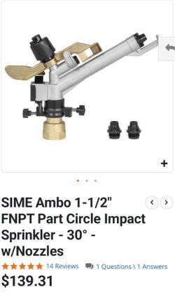 SIME Ambo 1-1/2" FNPT Part Circle Impact Sprinkler - 30° - w nozzle