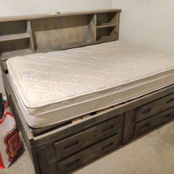 Full Sized Greyish Captains Bed 