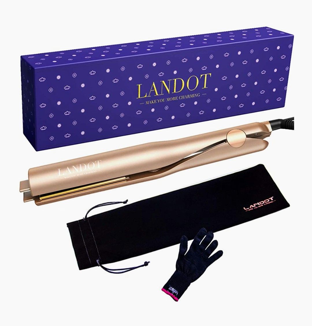 Open box LANDOT Hair Straightener and Curler 2 in 1, Professional Flat Iron for Hair, Twist Straightening Curling Irons, Dual Voltage