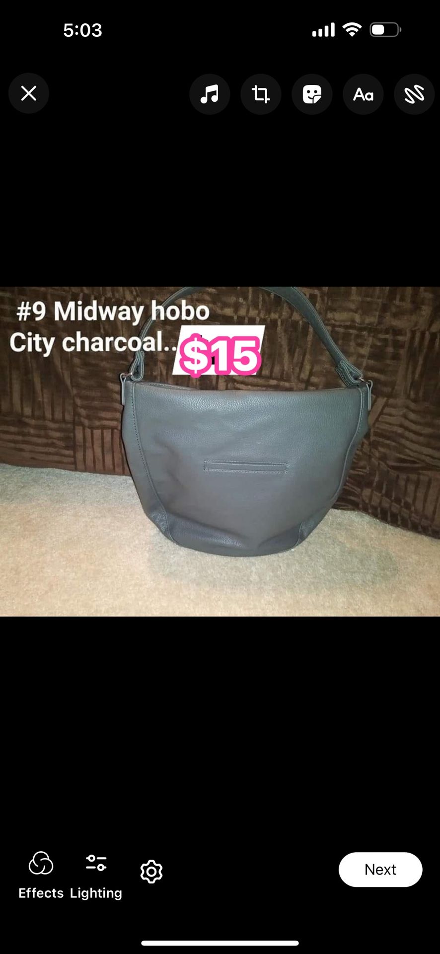 New Thirty-one Midway Hobo Charcoal Shoulder Strap Purse