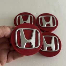 Honda Wheel Center Caps Chrome on RED Rim Logo Hubcaps 69mm/2.75" (Set 4)