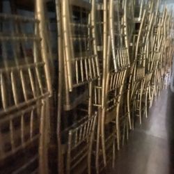 Lot of 340ct. Gold Chiavari Chairs With Tufted Cloth Cushions