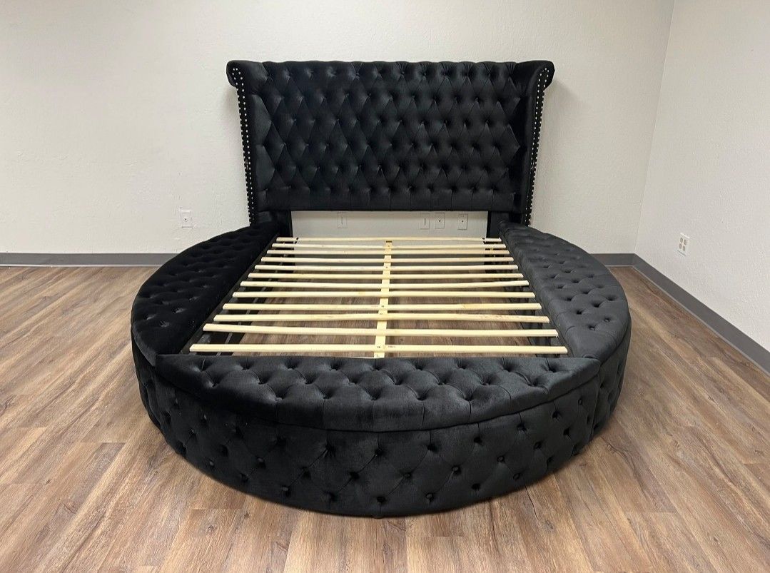 Circle Bed Frame With Round Storage Queen/King Size Bed 🛏️ Color Options ⭐$39 Down Payment with Financing ⭐ 90 Days same as cash