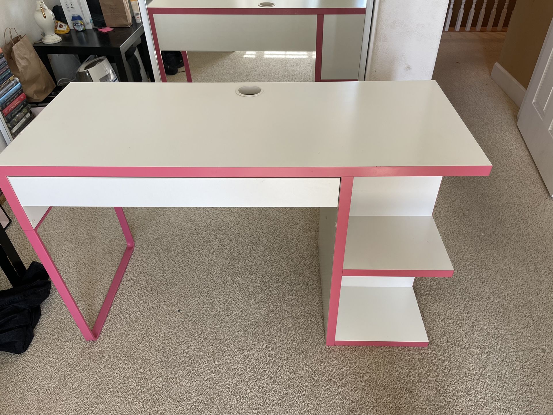 IKEA Pink & White Desk With Drawer And 4 Cubbies
