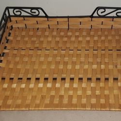 Weaved Rectangle Tray/Basket with Decorative Metal Trim
