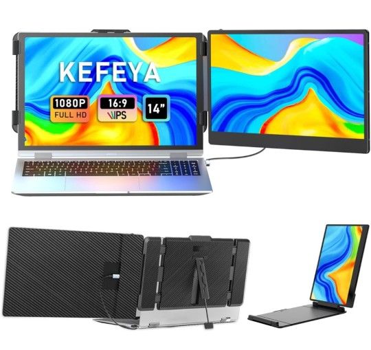 Laptop Screen Extender, 14" FHD 1080P IPS Laptop Monitor Extender Dual Screen, Portable Monitor for Laptops 13-17" with USB-C/HDMI Port, Plug n Play f