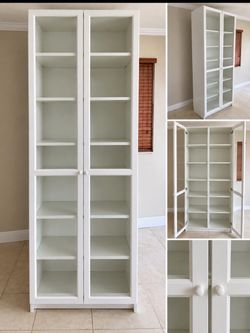 White Glass Door Display Cabinet with Shelves