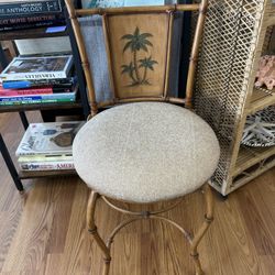 Vintage metal fold bamboo chair with palm tree motif