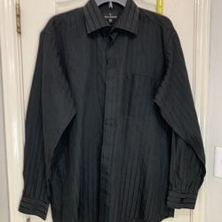Stacy Adams Mens Black Striped Size 16-161/2 34/35 Large Hidden Button Down