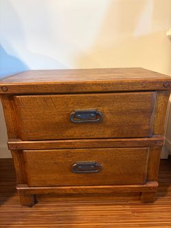 Young Hinkle Oak Campaign Style Nightstand Bedside Table