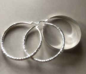 LARGE 925 THICK STERLING SILVER DIAMOND CUT CLASSIC ROUND HOOP EARRINGS