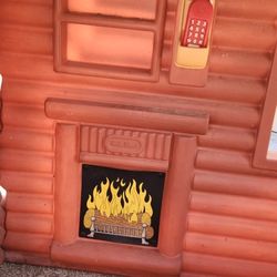 Retired Logcabin Playhouse With Phone, Fire Place, Table And Chair.