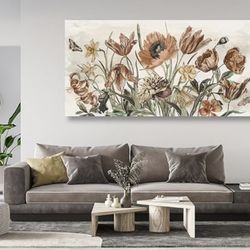 New- Beautiful Rustic Floral 58x29 Canvas Wall Art