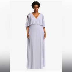 V-NECK SPLIT SLEEVE BLOUSON BODICE MAXI DRESS IN SILVER DOVE