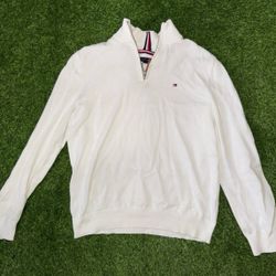 Tommy Hilfiger White Long Sleeve Sweater Size large soft cotton Classic formal