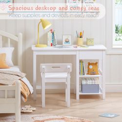 Brand New Spirich Kids Desk and Chair Set, Kids Study Desk with Drawer and Shelves, Children Wooden Study Table for 3-8 Years Old, Student Writing Tab