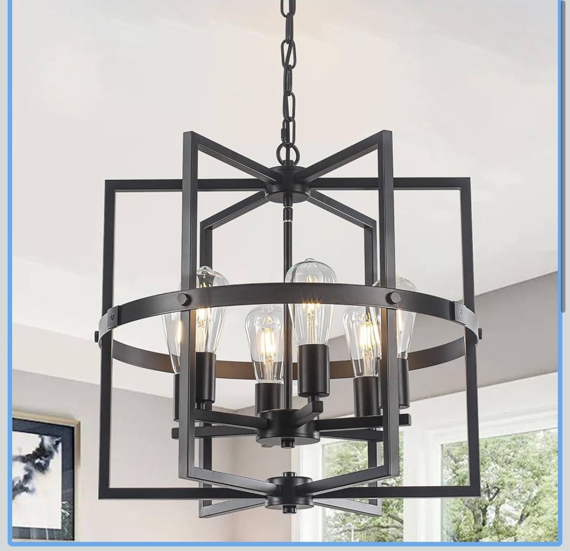 Brand New 6-Light Modern Farmhouse Chandelier 19” Drum Hanging Pendant Light