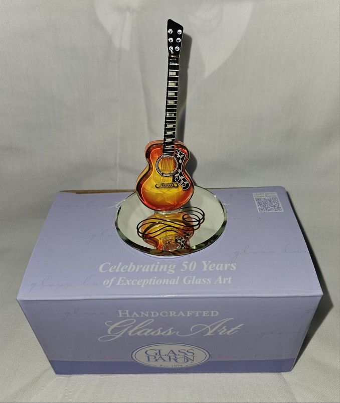 4in Offical Glass Baron, Acoustic Guitar Glass Figurine with 22Kt Gold Accents
