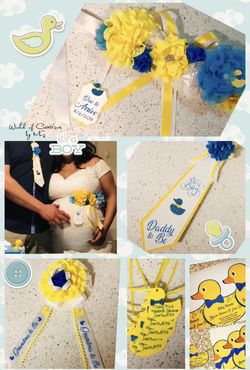 Maternity Sash for mother to be. Father to be and Grandma to be pins.