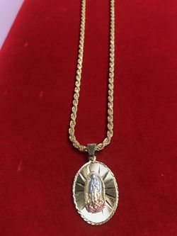14k Vermeil gold Rope chain with Virgin Mary charm