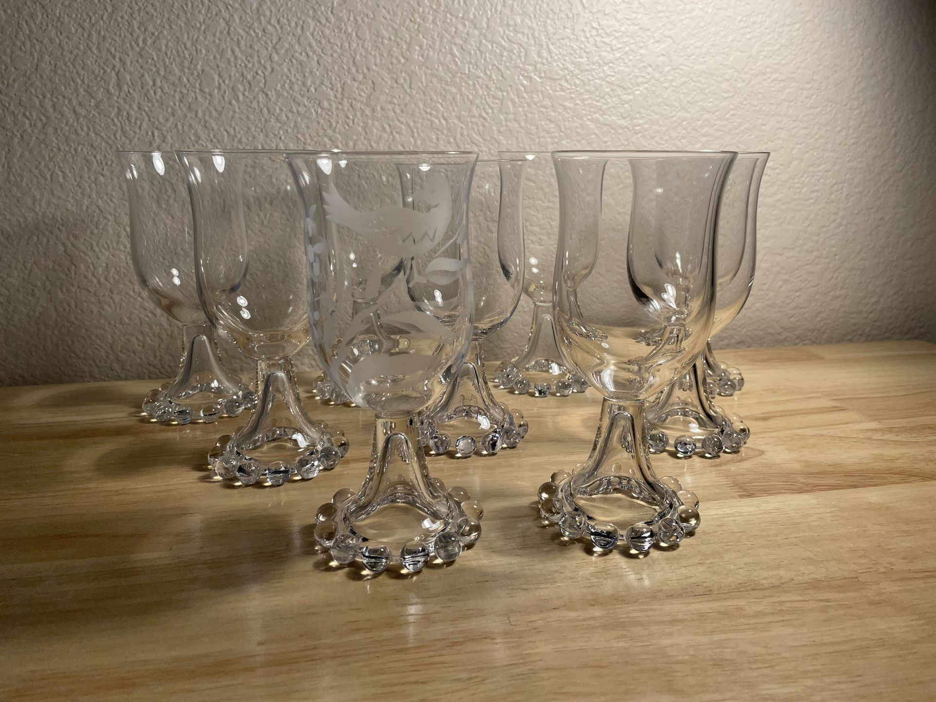 9 Vintage Imperial Candlewick Crystal Glass Goblets