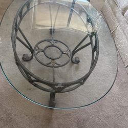 Oval Glass Coffee Table – Metal Scroll Base – Traditional Style