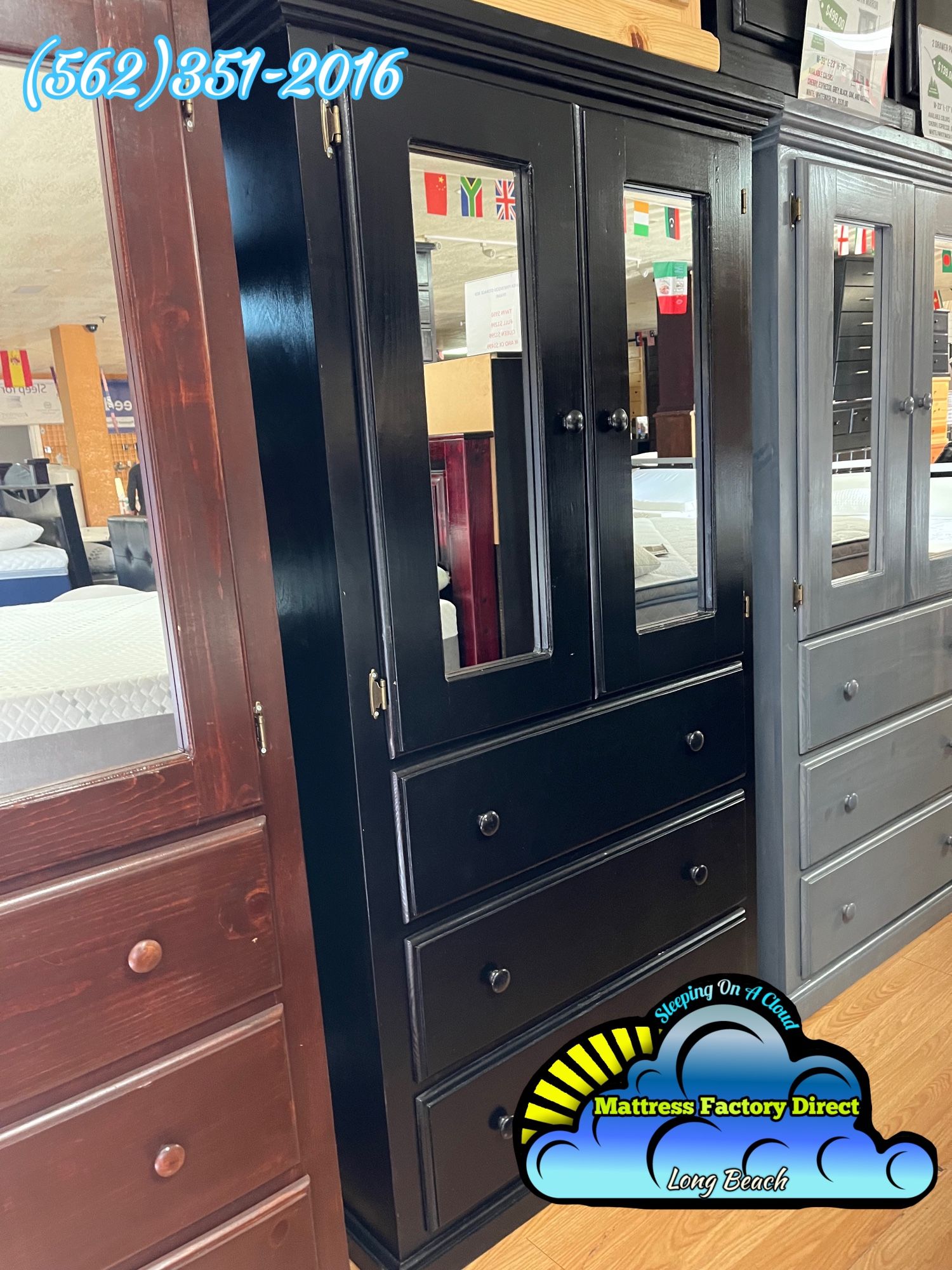 Black Tall Wardrobe Closet New Ropero Mirror Solid Wood