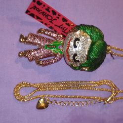NWT And Box Vintage Rhinestone Betsey Johnson Joker Necklace 