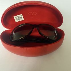 Valentino Women's Designer Sunglasses with Red Hard Case - Black Frame, Pearl Detail