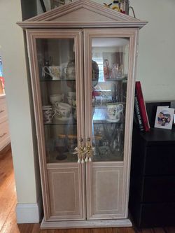 Tall French Provincial Glass Curio Cabinet