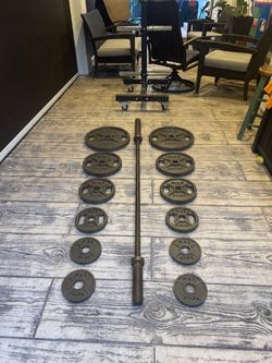 Weight set with Barbell and Weight tree