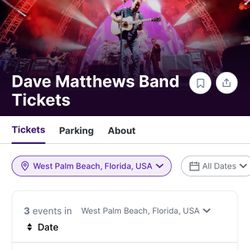 Dave Matthews Band - Pair Of Tickets For May 24 West Palm Beach Show