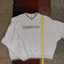 Vintage Style Reebok Women's Gray V-Neck Green Trim Varsity Crewneck Pullover