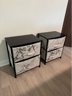 20” tall Black Wood Nightstand Set (x2) Fabric Drawers