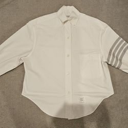 Thom Browne Men's  Oversized Classic Cotton Shirt White Grey size 40 / Medium (100% authentic) 