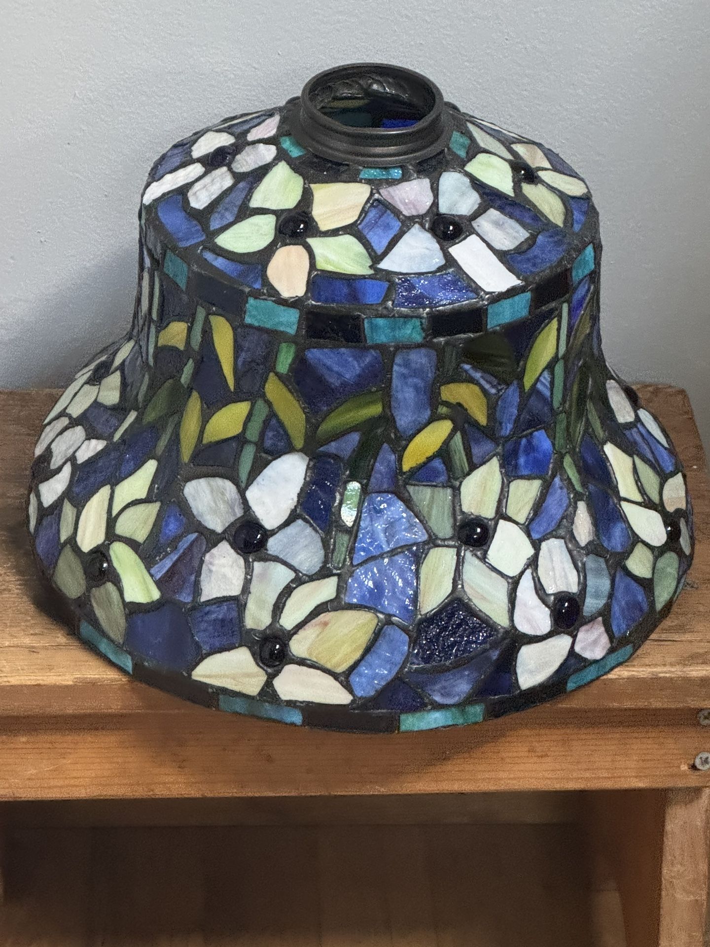 Blue Leaded Stained Glass Lamp Shade