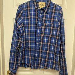 Hollister Men's Blue Plaid Long Sleeve Button Down Collared Shirt Size L EUC