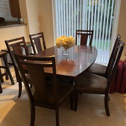 Elegant Dark Brown Dining Room Table Set For Sale
