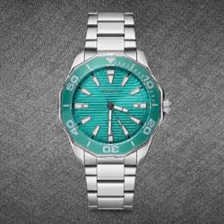 Invicta Men’s Silver Stainless Steel Watch Turquoise Dial Bezel With Box