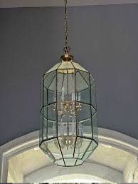 Large Octagonal Bent Beveled Glass and Gold Plated Lantern Style Pendant Chandelier