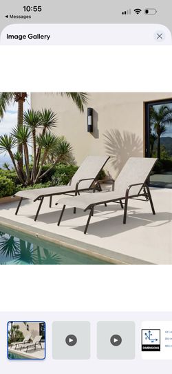 Set of 2 Brown Steel Frame Stationary Chaise Lounge Chair with Beige Textilene Mesh Seat