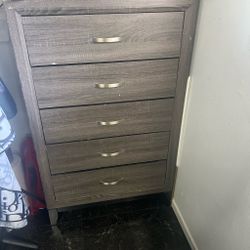 2 Drawers Chest Dresser Gray Wood with 5 drawers