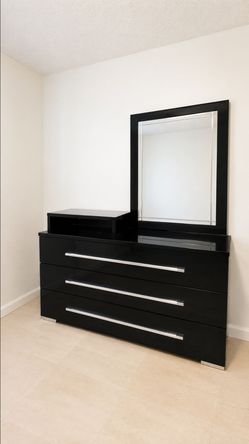 Modern Black Dresser with Mirror