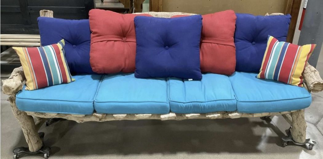 Rustic Log Couch With Cushions 8 Feet Rare!